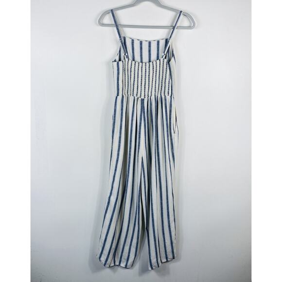 Old Navy Size Small Striped Linen Blend Cami Jumpsuit White Blue - Picture 3 of 5
